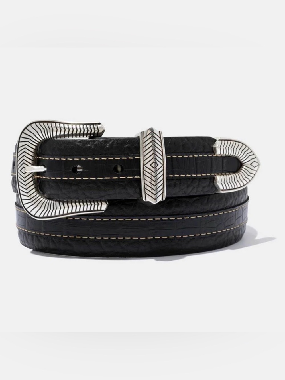 NWT Genuine Bison Leather Western Belt with Silver-Tone Buckle